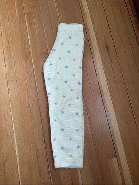 Kittenish Cream Sweater-Leg Pants with Pastel Polka Dots